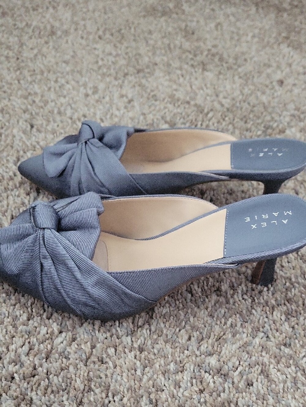Alex Marie Slate Gray Pointed-Toe Bow Slip-On Mules - Picture 2 of 6